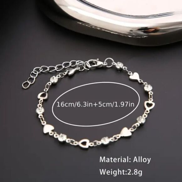 3 for 26$ - Silver Rhinestone Heart Bracelet - Picture 2 of 4